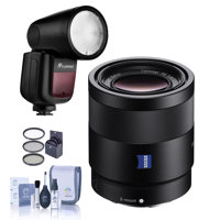 

Sony Sonnar T* FE 55mm F1.8 ZA E-Mount Lens - With Flashpoint Zoom Li-on X R2 TTL On-Camera Round Flash Speedlight For Sony, 49mm Filter Kit, Cleaning Kit