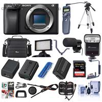 Sony Alpha a6400 Mirrorless Digital Camera Body - Bundle with 64GB SDXC U3 Card, Camera Case, Spare Battery, Tripod, Remote Shutter Trigger, Video Light, Shotgun Mic, Software Package and More