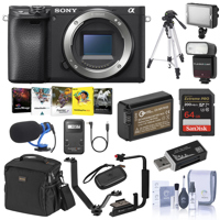 

Sony Alpha a6400 Mirrorless Digital Camera Body - Bundle with 64GB SDXC U3 Card, Camera Case, Spare Battery, Tripod, Remote Shutter Trigger, Video Light, Shotgun Mic, Software Package and More