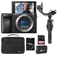 Sony Alpha a6400 Mirrorless Digital Camera Body - Bundle With DJI Ronin-SC Gimbal Stabilizer, Shoulder Bag, 64GB SDXC Memory Card, Spare Battery, Screen Protector