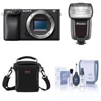 Sony Alpha a6400 Mirrorless Digital Camera Body - With Flashpoint Zoom TTL R2 Flash with Integrated R2 Radio Transceiver, Shoulder Bag, Cleaning Kit