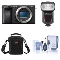 

Sony Alpha a6400 Mirrorless Digital Camera Body - With Flashpoint Zoom TTL R2 Flash with Integrated R2 Radio Transceiver, Shoulder Bag, Cleaning Kit