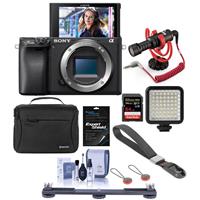 Sony Alpha a6400 Mirrorless Digital Camera Body - Bundle With RODE Compact On-Camera Microphone, 64GB SDXC Card, Peak Camera Cuff Wrist Strap, Shoulder Bag, Mini LED Light, Screen Protector And More