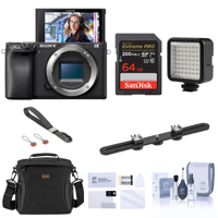 

Sony Alpha a6400 Mirrorless Digital Camera Body - Bundle With RODE Compact On-Camera Microphone, 64GB SDXC Card, Peak Camera Cuff Wrist Strap, Shoulder Bag, Mini LED Light, Screen Protector And More
