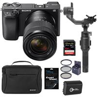 Sony Alpha a6400 Mirrorless Digital Camera with 18-135mm f/3.5-5.6 OSS Lens - Bundle With DJI Ronin-SC Gimbal Stabilizer, Shoulder Bag, 64GB SDXC Card, Spare Battery, Screen Protector, Filter Kit