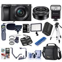 Sony Alpha a6400 24.2MP Mirrorless Digital Camera with 16-50mm f/3.5-5.6 OSS Lens - Bundle with 64GB SDXC U3 Card, Camera Case, Spare Battery, Tripod, Trigger, Video Light, Shotgun Mic, Software Package and More