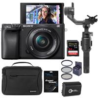 Sony Alpha a6400 24.2MP Mirrorless Camera with 16-50mm f/3.5-5.6 OSS Lens - Bundle With DJI Ronin-SC Gimbal Stabilizer, Shoulder Bag, 64GB SDXC Memory Card, Spare Battery, Screen Protector, Filter Kit