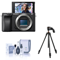 

Sony Alpha a6400 Mirrorless Digital Camera Body - With Vanguard Vesta 203AGH 3-Section Aluminum Tripod with GH-45 Pistol Grip Head, Cleaning Kit