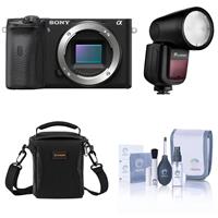 Sony Alpha a6600 Mirrorless Digital Camera Body - With Flashpoint Zoom Li-on X R2 TTL On-Camera Round Flash Speedlight, Shoulder Bag, Cleaning Kit