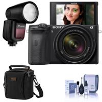 

Sony Alpha a6600 Mirrorless Digital Camera with 18-135mm Lens - With Flashpoint Zoom Li-on X R2 TTL On-Camera Round Flash Speedlight For Sony, Shoulder Bag, Cleaning Kit