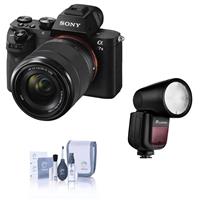Sony Alpha a7II Mirrorless Camera with FE 28-70mm f/3.5-5.6 OSS Lens - Flashpoint Zoom Li-on X R2 TTL On-Camera Round Flash Speedlight For Sony, Cleaning Kit
