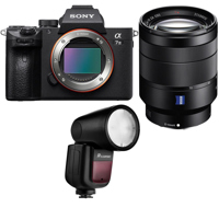 

Sony Alpha a7 III 24MP UHD 4K Mirrorless Digital Camera - with Sony Vario-Tessar T* FE 24-70mm f/4 ZA OSS, FF E-Mount Lens - With Flashpoint Zoom Li-on X R2 TTL On-Camera Round Flash Speedlight