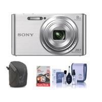 

Sony Cyber-shot DSC-W830 Digital Camera, 20.1MP, 8x Optical Zoom, Silver - Bundle With Camera Case, Class 10 SDHC Card, Cleaning Kit