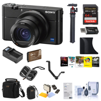 

Sony Cyber-shot DSC-RX100 VA Digital Camera, Black - Bundle With 64GB SDHC U3 Card, Camera Case, Spare Battery, Video Light, Table top Tripod, Compact Charger, Cleaning Kit, Software Package And More