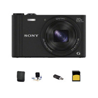 

Sony Cyber-shot DSC-WX350 Digital Camera, 18.2MP, 20x Optical Zoom, Black - Bundle With 16GB class 10 SDHC Card, Lowepro Case, Cleaning Kit, SD Card Reader