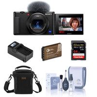 

Sony ZV-1 Compact 4K HD Digital Camera, Black Essential Bundle with Bag, 64GB SD Card, Extra Battery, Compact Charger, Cleaning Kit