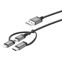 

J5 Create JMLC11 3.3' Apple MFi Certified Lightning + USB-C + Micro-USB 3-in-1 Charging Sync Cable, Space Gray