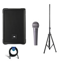 

JBL IRX108BT 8" Two-Way Portable Powered PA Loudspeaker with Bluetooth - Behringer ULTRAVOICE XM8500 Dynamic Cardioid Vocal Microphone - 6' Speaker Stand - 20' XLR Cable