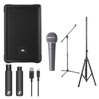 

JBL IRX108BT 8" Two-Way Portable Powered Loudspeaker - Sennheiser XSW-D Wireless Digital XLR Base Set - Behringer ULTRAVOICE XM8500 Dynamic Microphone - 6' Speaker Stand - Mic Stand - 20' XLR Cable