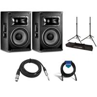 

JBL 2 Pack SRX812P 12" 2-Way Bass Reflex Self-Powered PA Speaker System, 48Hz-20kHz, 2000w Peak - US JS-TS50 Tripod-Style Speaker Stand 6', Pair, H&A 1/4" TRS M to XLR F Cable 10', 20' XLR Mic Cable