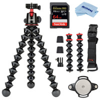 

JOBY Free Kit With GorillaPod 5K Kit with Rig for DSLR Camera, 11 lbs Capacity, 17" Folded Length, Black/Charcoal/Red - With 64GB U3 SDXC Card, Microfiber Cloth