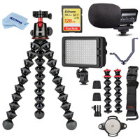 

JOBY GorillaPod 5K Filmmakers Kit with Rig for DSLR Camera, Mic and Lights, Black/Charcoal/Red - With Stereo Condenser Mic, Bi-Color On Camera LED Light, Triple Shoe "V" Bracket, 128GB SDXC Card