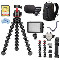 

JOBY GorillaPod 5K Kit Travel Kit w/Rig for DSLR Camera, Mic and Lights, Black/Charcoal/Red - With Stereo Condenser Mic, Bi-Color LED Light, Lowepro Edge 150 Backpack, 128GB SDXC Card, More