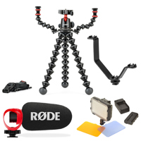 

JOBY GorillaPod 5K Audio Kit with Rig for DSLR Camera, Mic and Lights, Black/Charcoal/Red - Bundle With RODE VideoMicro Compact On-Camera Mic, Bi-Color LED Light, Triple Shoe "V" Bracket