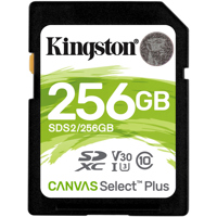 

Kingston Technology Canvas Select Plus 256GB SDXC UHS-I Class 10 Memory Card, 100MB/s Read, 85MB/s Write