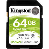 

Kingston Technology Canvas Select Plus 64GB SDXC UHS-I Class 10 Memory Card, 100MB/s Read, 10MB/s Write