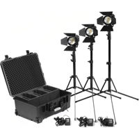 

Kinotehnik Practilite 602 Compact Bi-Color Variable Beam LED Fresnel 3-Light Kit, Includes Barndoors, Stands, Power Supplies, and Hard Kit Case