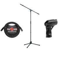

K&M 21070 Microphone Stand with Boom Arm, Microphone Stand Adapter, 8" XLR Cable, Black