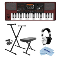 

Korg Pa1000 Professional Arranger Keyboard, 61 Semi-weighted Keys (C2-C7) - Bundle With On-Stage KPK6520 Keyboard Stand/Bench Pack with Sustain Pedal, H&A Closed-Back Studio Monitor Headphones, Cloth