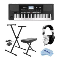 

Korg PA300 61 Keys Professional Arranger, 950+ Sounds, USB-MIDI Interface, - Bundle With On-Stage KPK6520 Keyboard Stand/Bench Pack with Sustain Pedal, H&A Closed-Back Studio Monitor Headphones, Cloth