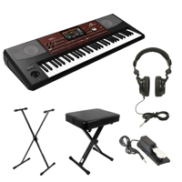 

Korg Pa700 61-Key Professional Arranger Workstation with Touchscreen, (Black) Essential Bundle with Bench, Stand, Sustain Pedal and H&A Studio Headphones