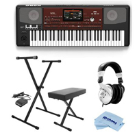 

Korg Pa700 Oriental 61 Keys Velocity Sensitive Pro Arranger Keyboard, Physical Quarter Tone SubScale Keypad - Bundle With On-Stage Keyboard Stand with Sustain Pedal, H&A Closed-Back Studio Monitor Headphones