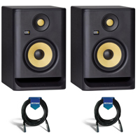 

KRK 2 Pack ROKIT 5 G4 5" Powered Near-Field Studio Monitor, 43Hz-40kHz Frequency Response, Black - With 2 Pack 20' 6mm Rubber XLR Microphone Cable