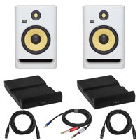 

KRK 2 Pack ROKIT 5 G4 5" Powered Studio Monitor, White Noise Bundle With 2 Pack Isolation Pad, 2 Pack 15-Foot XLR M to XLR F Mic Cable, Y Splitter Cable 10-Foot