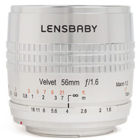 

Lensbaby Velvet 56 SE, 56mm f/1.6 Macro Lens for Canon EF - Silver Finish with Engraved Aperture and Focus Markings.