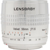 

Lensbaby Velvet 56, 56mm f/1.6 Macro Lens for Nikon F - Clear-Anodized Finish with Engraved Aperture and Focus Markings.