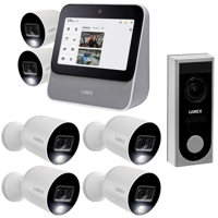

Lorex Security System, Home Center and 6x 1080p Indoor/Outdoor Wi-Fi Color Night Vision Cameras with LNWDB1 1080p 2-Way Audio Wi-Fi Video Doorbell Camera, IR Night Vision
