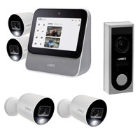 

Lorex Security System, Home Center and 4x 1080p Indoor/Outdoor Wi-Fi Color Night Vision Cameras with LNWDB1 1080p 2-Way Audio Wi-Fi Video Doorbell Camera, IR Night Vision