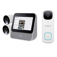 

Lorex Security System, Home Center and 2x 1080p Indoor/Outdoor Wi-Fi Color Night Vision Cameras with 2K QHD 2-Way Audio Wired Video Doorbell