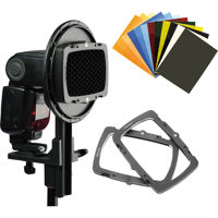 

Lastolite Strobo Ezybox Hotshoe Mount Pro Kit, Includes Ezybox Hotshoe Plate, Ezybox Hotshoe Plate Adaptor, 2x Honeycomb Grids, 2x Gel Holders, Gel Set