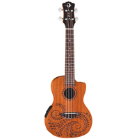 

Luna Uke Tattoo Concert Mahogany Semi Acoustic Ukulele with Preamplifier, 18 Frets, C Shape Neck, Rosewood Fretboard, Satin Natural