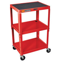 

Luxor AVJ42 24-42" Steel Adjustable Height AV Cart, 3 Shelves, Red