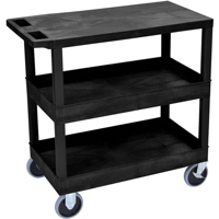 

Luxor EC211 32x18" Heavy Duty Utility Cart with 1x Flat and 2x Tub Shelves, 500lbs Capacity, Black
