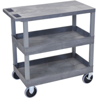 

Luxor EC211 32x18" Heavy Duty Utility Cart with 1x Flat and 2x Tub Shelves, 500lbs Capacity, Gray