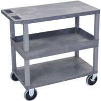 

Luxor EC212 32x18" Heavy Duty Utility Cart with 1x Tub and 2x Flat Shelves, 500lbs Capacity, Gray