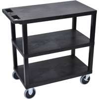 

Luxor EC222 32x18" 3-Shelf Plastic Heavy Duty Utility Cart, 500lbs Capacity, Black